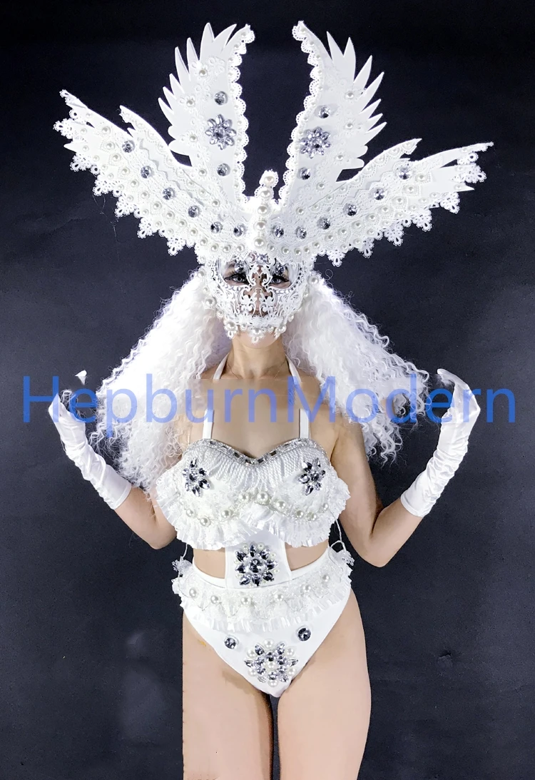 

goddess costume Senior luxury mysterious girl White feather angel costumes Halloween party cosplay Led Luminous dance suit