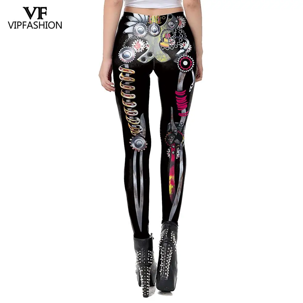 VIP FASHION Adult Steampunk Skeleton Leggings Adventure Halloween Party Trousers Summer Women Sexy Tight Pants Streetwear Bottom