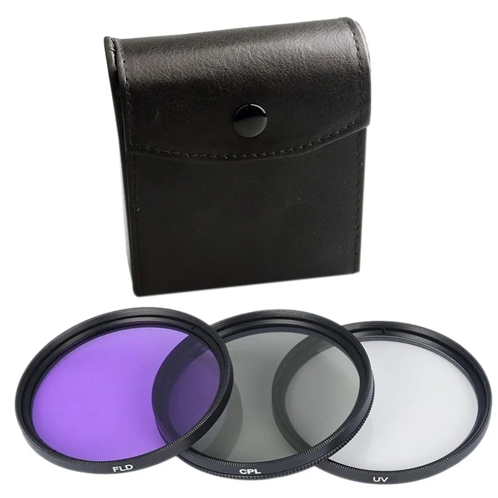 3 Pieces Lens Filter with Bag 49MM 52MM 55MM 58MM 62MM 67MM 72MM 77MM Glass Protector Circular Polarizer Replacement 49mm