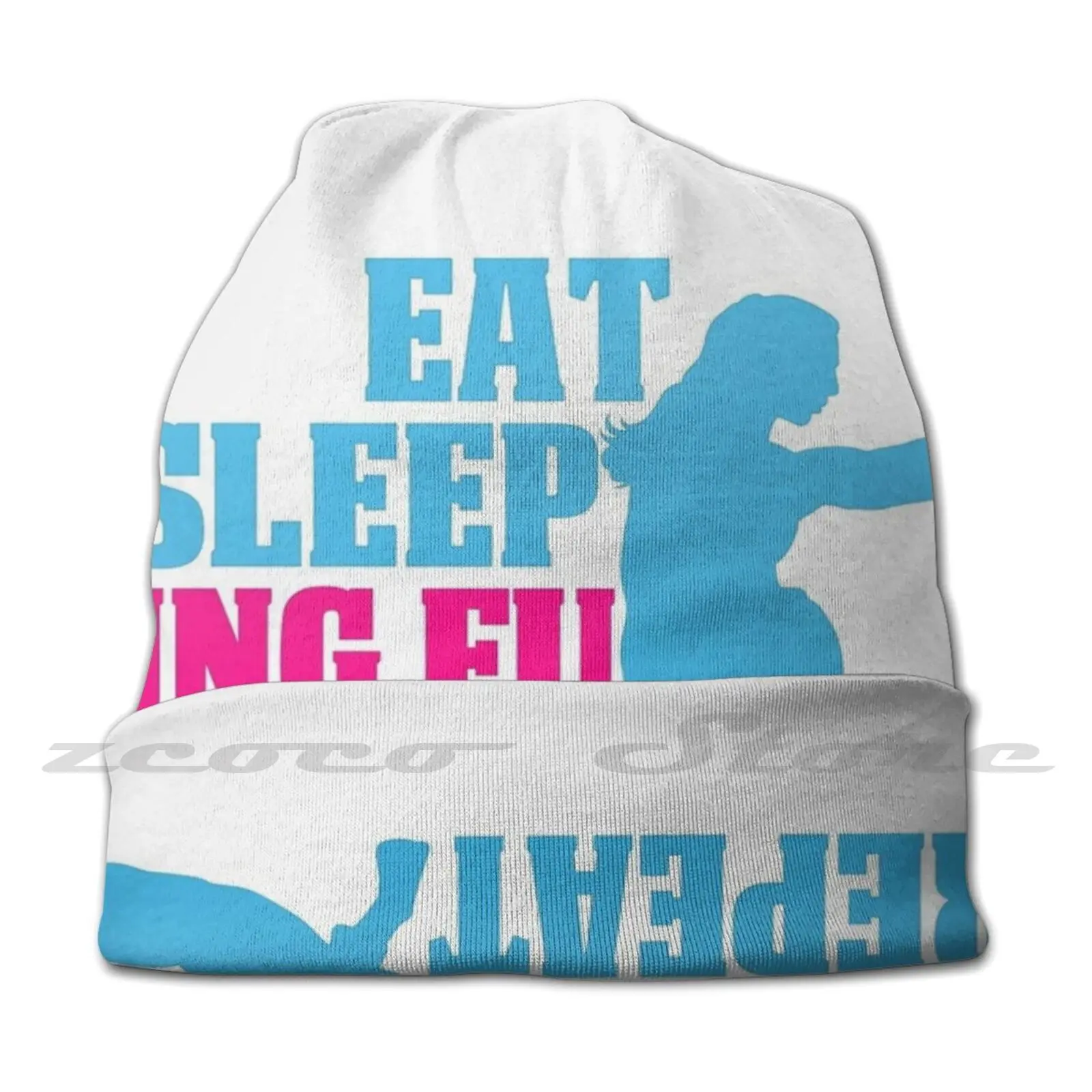 Eat Sleep Kung Fu Repeat Gift For Art Martials Lovers Personalized Pattern Knit Hats Plus Size Elastic Soft Cap Kung Fu Kung Fu