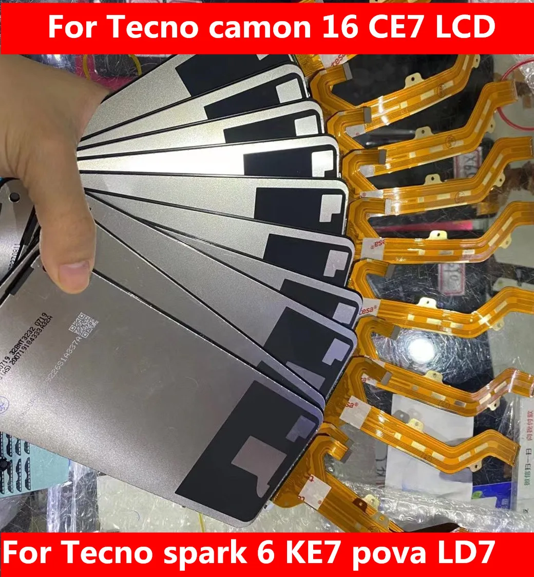 For Tecno camon 16 CE7 LCD Display Touch Screen Digitizer Panel Assembly Replacement For  Tecno spark 6 KE7 pova LD7