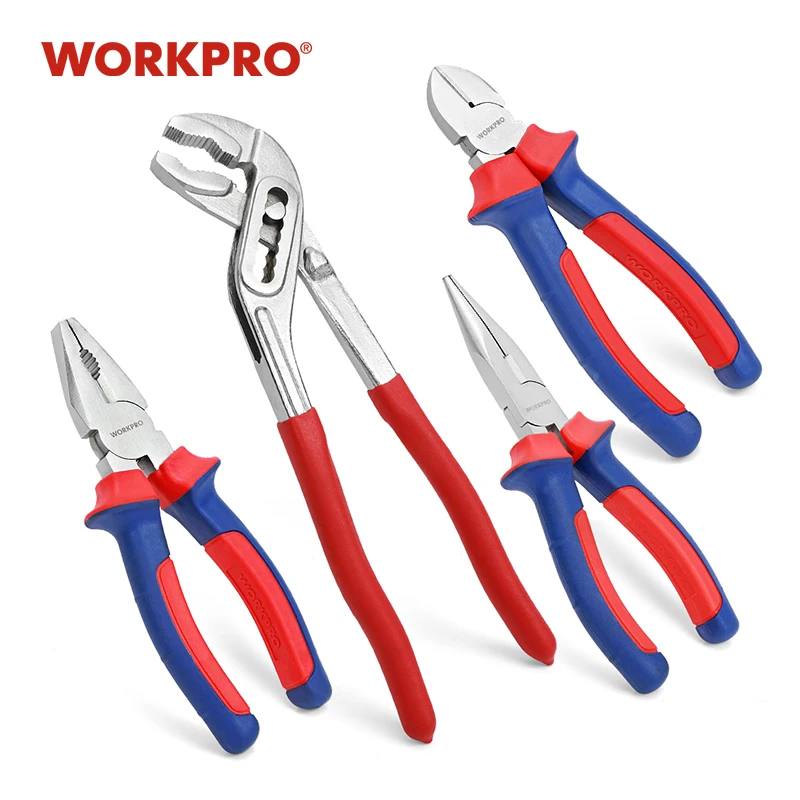 WORKPRO 4PCS Pliers Set Groove Joint Pliers Diagonal Pliers Water Pump Pliers Wire pliers