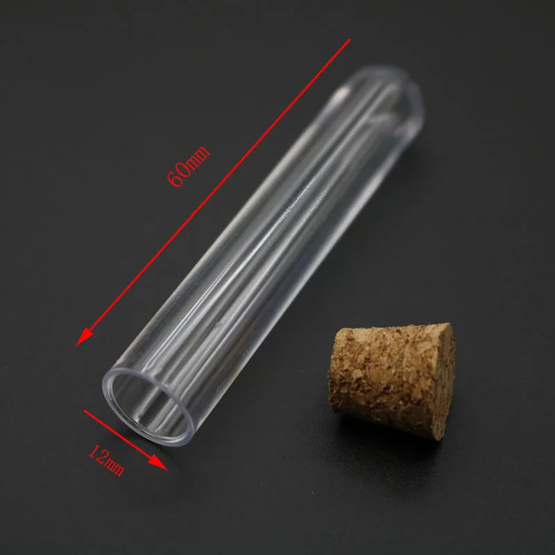 10pcs/pack 12x60 Mm Transparent Laboratory Transparent Plastic Test Tube Vial with Push Cap School Laboratory Equipment Supplies