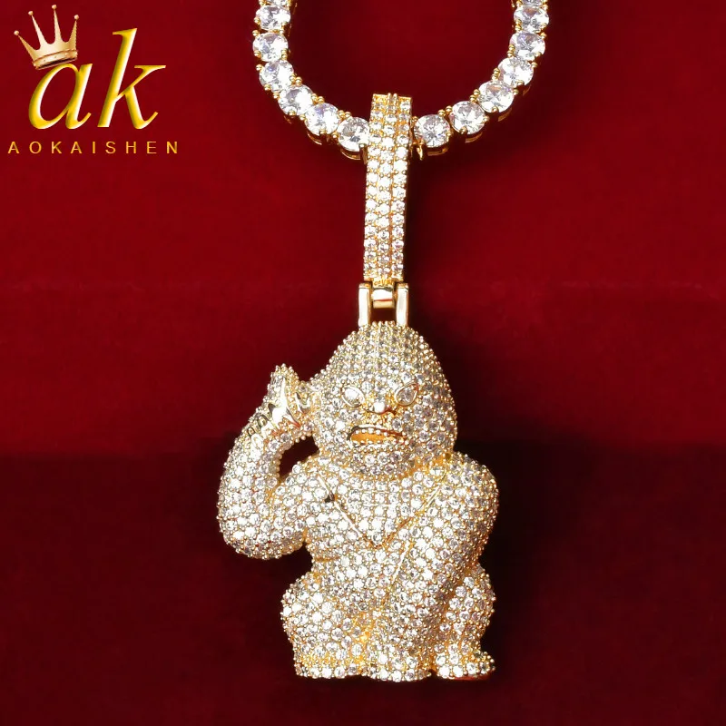 Animal Gorilla Fulled Zircon Necklace & Pendant With 4mm Tennis Chain Gold Color Cubic Zircon Men's Hip hop Jewelry