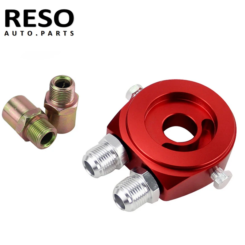 RESO  Universal Aluminum Oil Filter Temp Pressure Cooler Gauge Oil Sandwich Plate Adapter Sensor Kit AN10