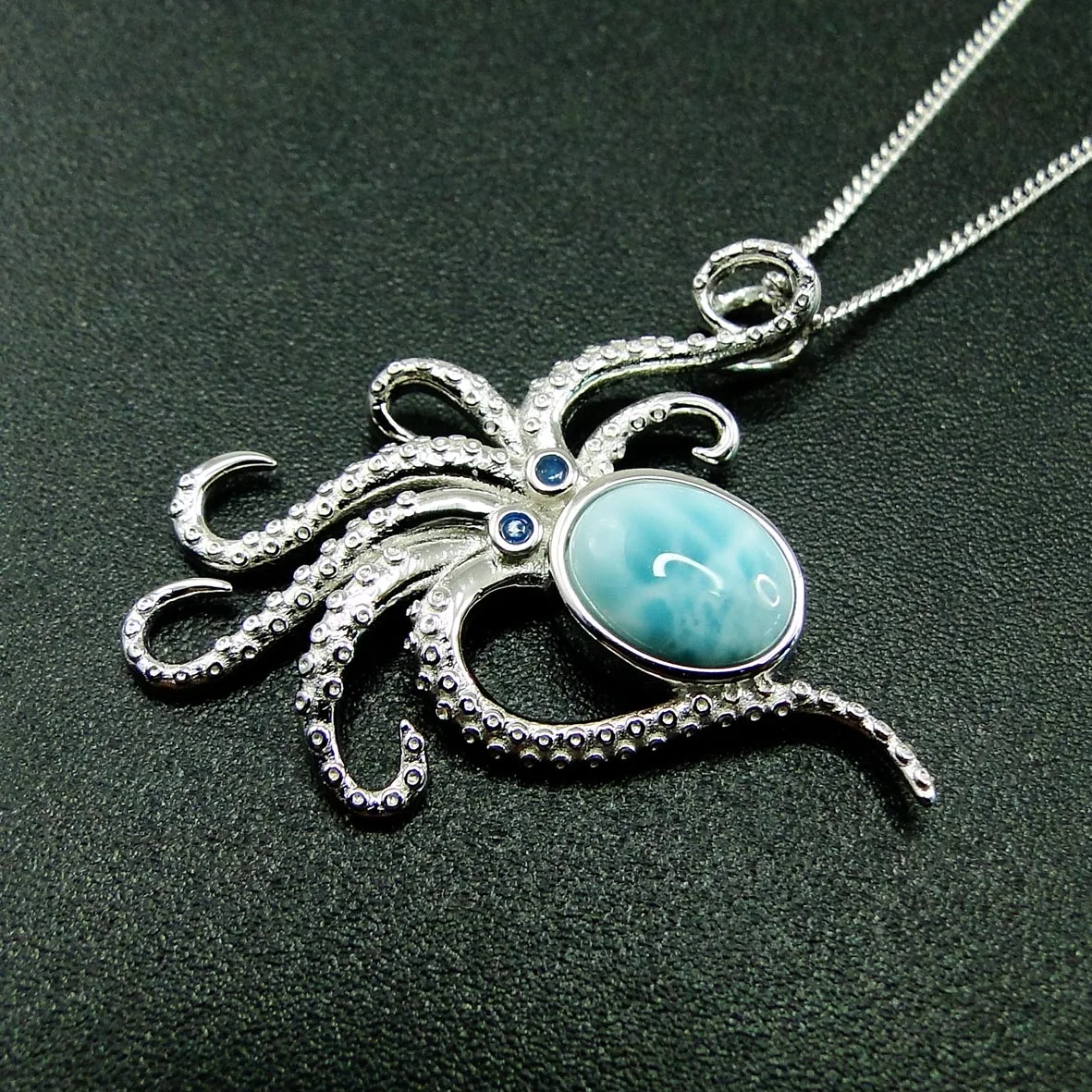 High Quality Real 925 Sterling Silver Octopus Natural Larimar Pendant Neckalce For Women Gift