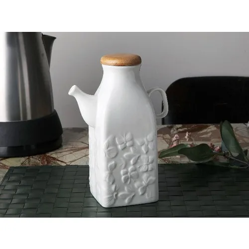 İkra Home With Bamboo Lid Porcelain Milk Pot Oiler (1 Liter) Square