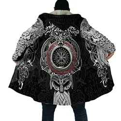 2021 Winter Mens Hooded cloak Raven Tattoo symbol 3D Printing Fleece wind breaker Unisex Casual Thick Warm Hood cloak PF16