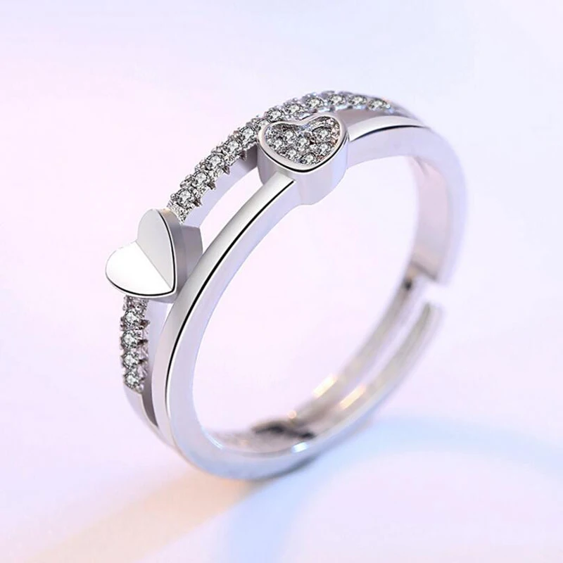Luxury 925 Sterling Silver Wedding Ring For Women Double Heart Zirconia Opening Ring Valentine's Day Present S-R133 - Image 4