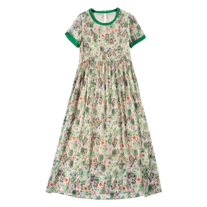 ZUOMAN 2024 Summer Silk Dress Green Maxi Long Dress 5XL Plus Size Short Sleeve Women Elegant Bodycon Party Vestidos