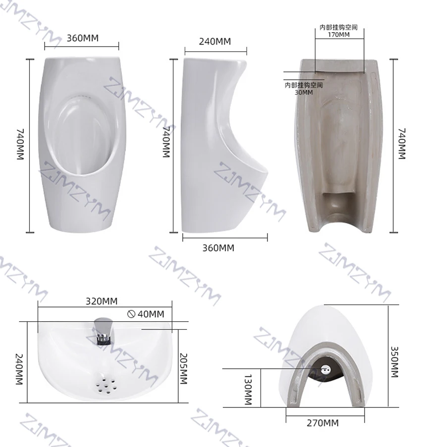 Imagem -06 - Indução Induction Faucet Combo para Meninos Mictório Cerâmico com Lavatório em Parede e Drenagem do Solo 360 mm 360 mm 740 mm Novo