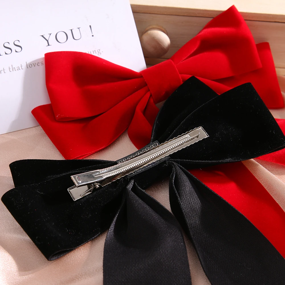 FNIO Fashion Black Big Large Velvet Bow Hair Clip For Women Girls Wedding Long Ribbon Korean Hairpins Barrette Hair Accessories