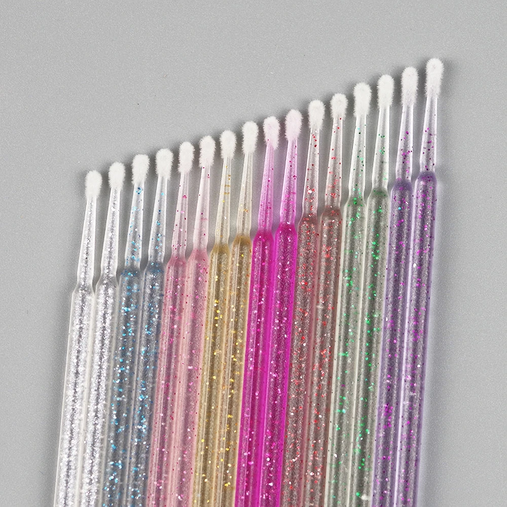 100 PCS Disposable Colorful Crystal Handle Cotton Swab Eyelash Perm Agent Applying Semi Permanent Makeup Clean Assist Supplies