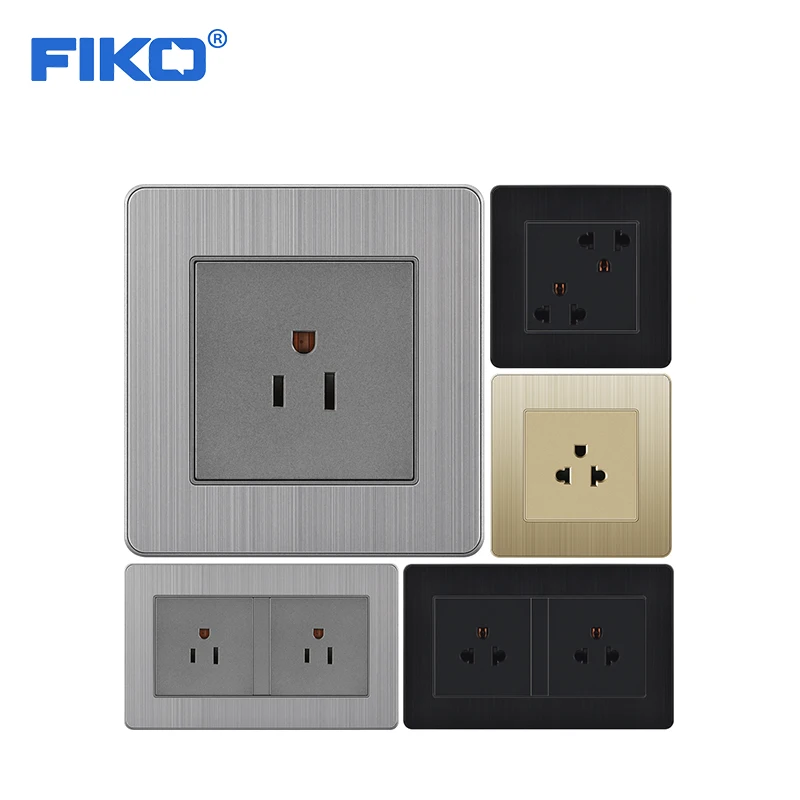 FIKO 86 aluminum magnesium alloy panel 15A American American standard three hole Thai standard three hole socket