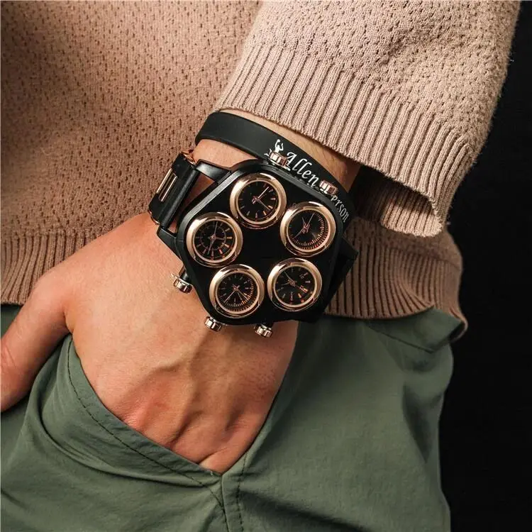 Reloj deportivo de cuarzo para hombre, cronógrafo con esfera extragrande, estilo Hip Hop, Punk, cinco movimientos