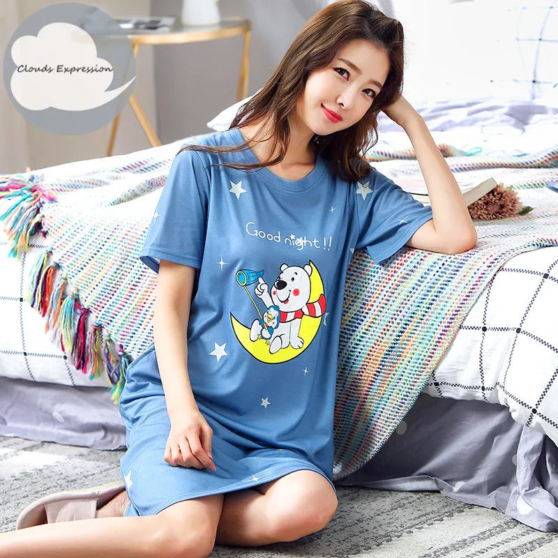 Summer Cotton M-5XL Sleepwear Women Nightdress Womens Cotton Cartoon Ladies Nightgown Sexy Nightwear Plus Size Home Sleep Dress