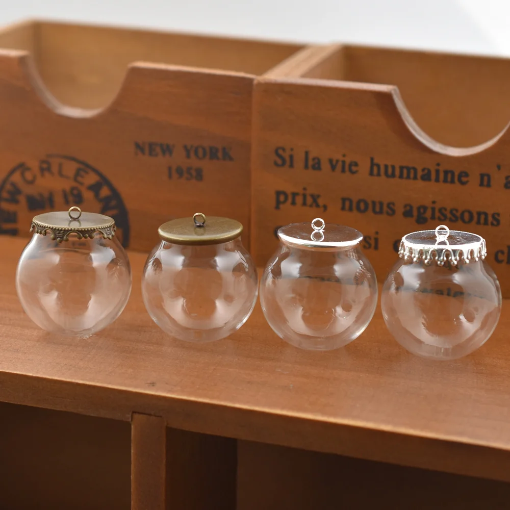 5sets 30*20mm hollow glass globe with setting base beads cap set Glass Bottle glass vials pendant glass bottle jewelry pendant