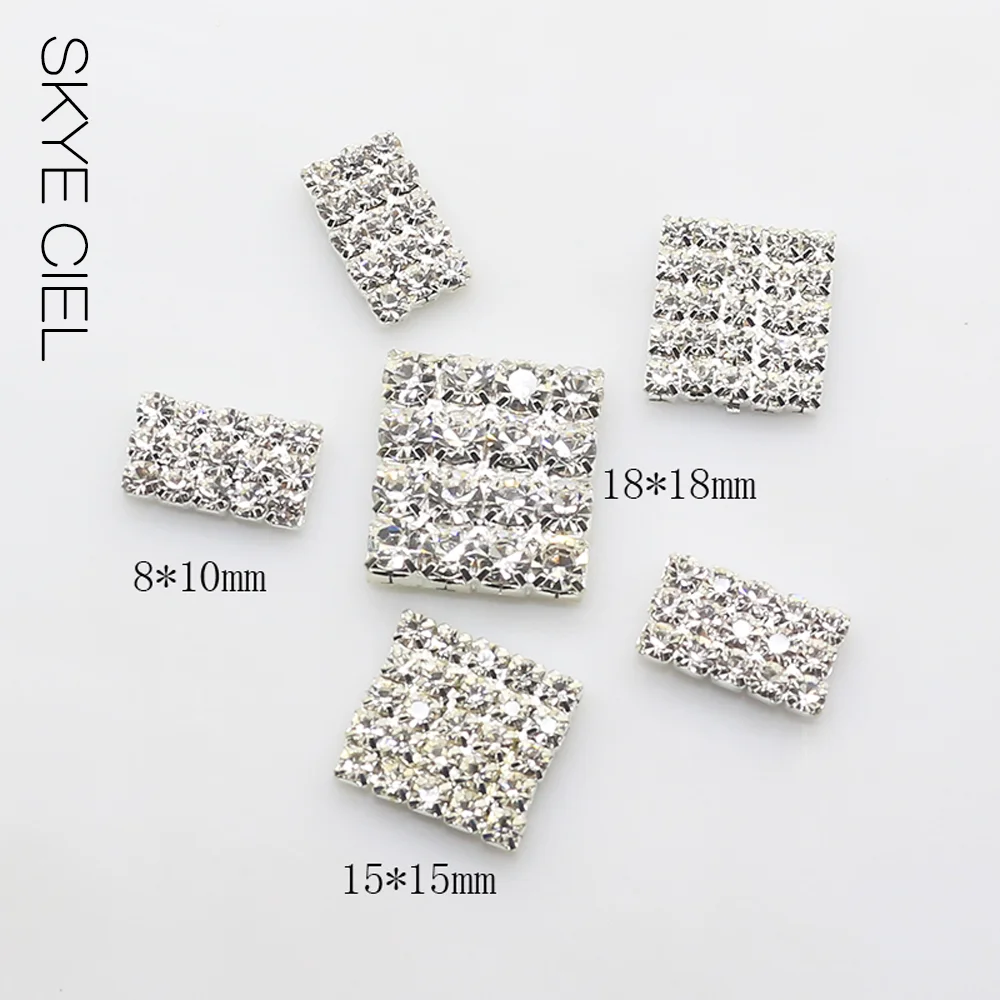 SKYE CIEL Strass 10 Pz/lotto Mix Size Argento FAI DA TE Diamante Quadrato Della Decorazione del Rifornimento Dell\'invito di Cerimonia Nuziale Dei