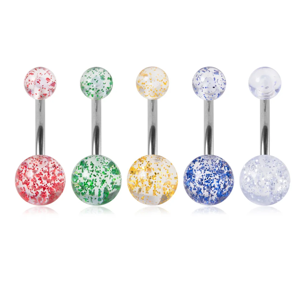 5pcs Candy Colour Acrylic Belly Button Rings, Body Piercing