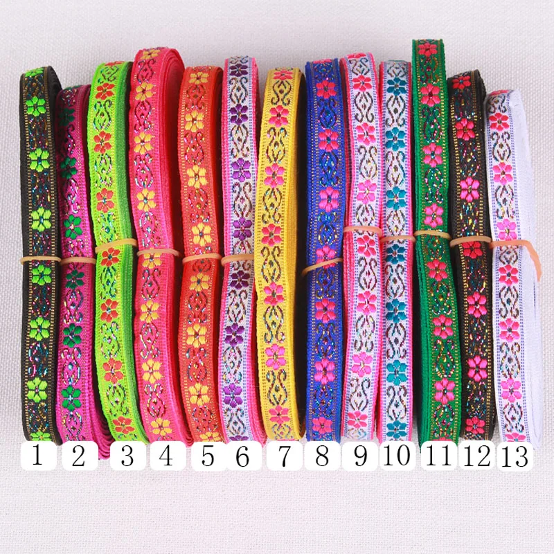 7M/Lot Width 1CM Flower Vintage Handmade Embroidered Jacquard Ribbons Clothing Lace Fabric