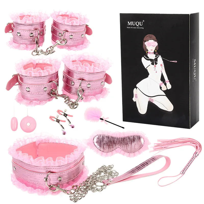 

New BDSM Kits Pink Bondage Set Adult Game Handcuffs & Ankle Cuffs Adults Erotic Sex Toys for Woman Couples Games Sex Products