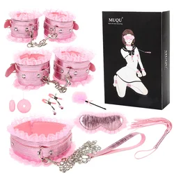 New BDSM Kits Pink Bondage Set Adult Game Handcuffs & Ankle Cuffs Adults Erotic Sex Toys for Woman Couples Games Sex Products