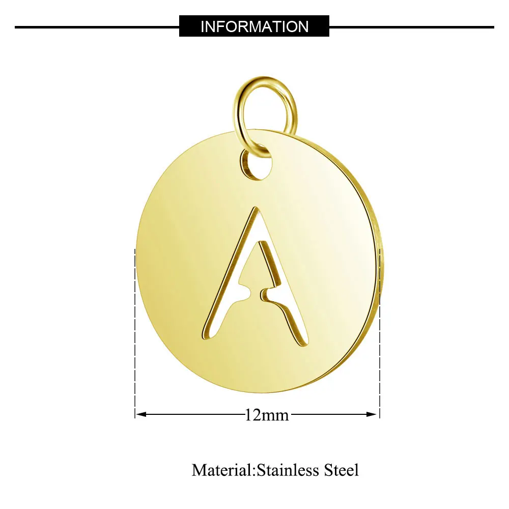 

26Pcs/Lot Stainless Steel Gold Color 26 Letters From A to Z DIY Pendant 12mm Diameter Initials Charm Fashion Jewelry Accessories