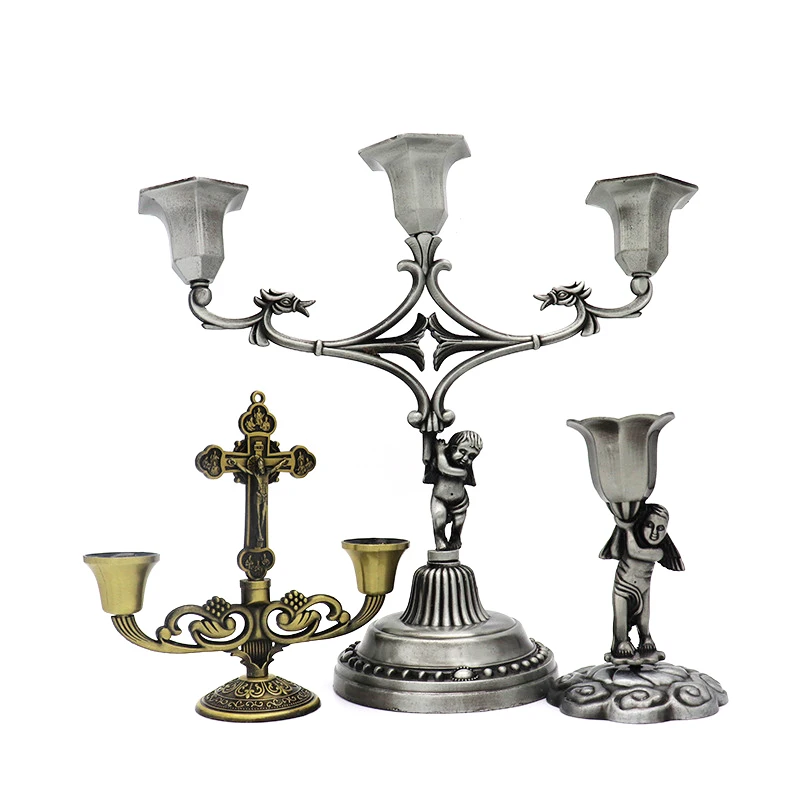 Catholic sacred candle holder cross ornaments angel 1/2/3 Branch candlestick gifts Jesus articulos religiosos catolico menorah