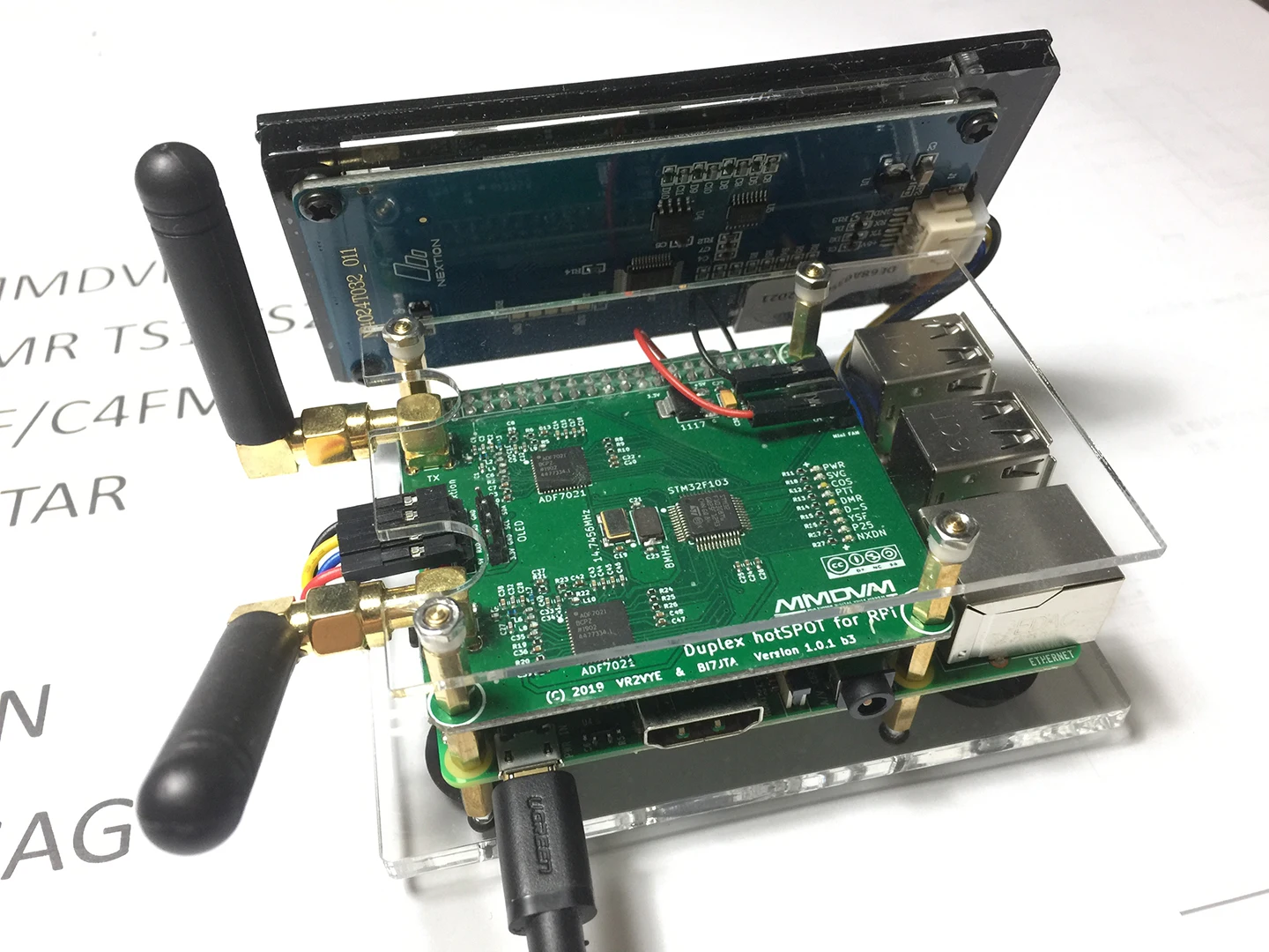 Duplex MMDVM UHF VHF UV Hotspot For P25 DMR YSF DSTAR NXDN + Raspberry Pi 3B + Acrylic Case + 3.5/4.3 inch Nextion LCD