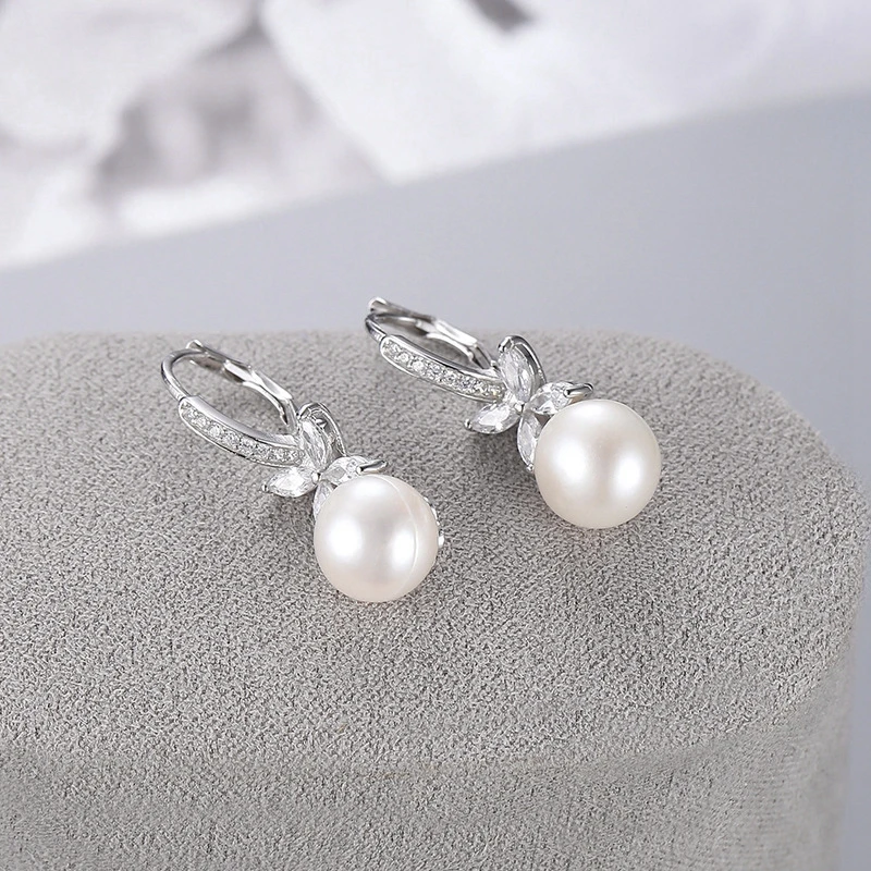 Fine Jewelry Genuine 100% 925 Sterling Silver Butterfly Earrings Luxury Pearl Earring For Women Wedding Silver 925 Jewelry Gifts