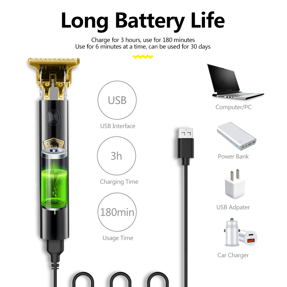 ماكينة حلاقة كهربائية الشعر trimme مقص الشعر المنزلية USB الذكور المهنية المتقلب آلة أصلع قص الشعر 3-piece مقص الشعر