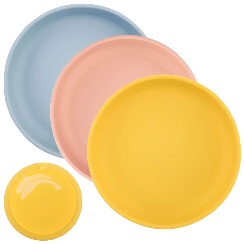 100%Food Safe Approve Silicone Children\'s Tableware Fashionable Round Food Plates Waterproof Training Bowl Baby Accessories