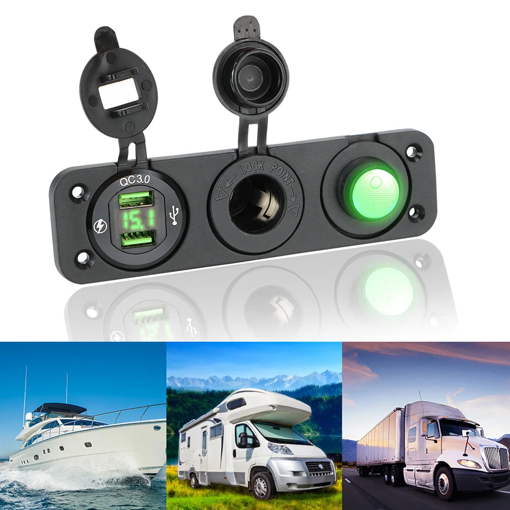 Toggle Rocker Switch Dual USB Port For Car Marine DC 12V/24V 3 IN 1