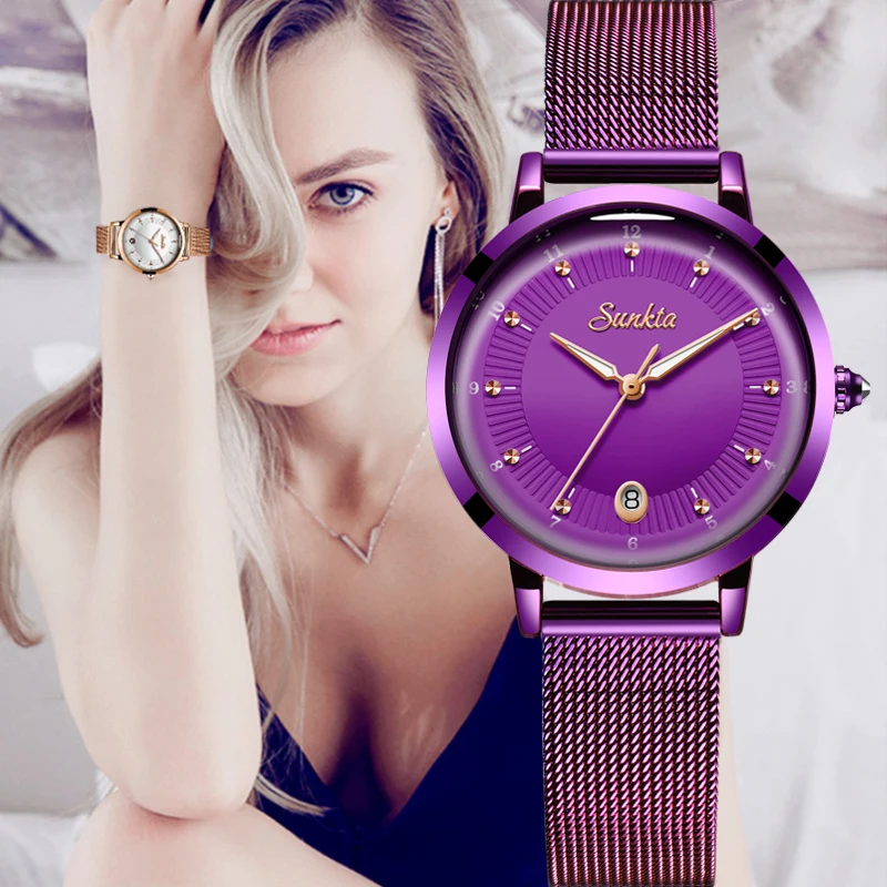 SUNKTA – montre-bracelet de luxe en maille pour femmes, à Quartz, à la mode