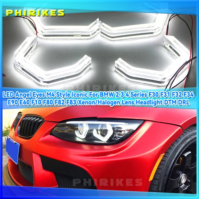 

LED Angel Eyes M4 Style Iconic For BMW 2 3 4 Series F30 F31 F32 F34 E90 E60 F10 F80 F82 F83 Xenon/Halogen Lens Headlight DTM DRL