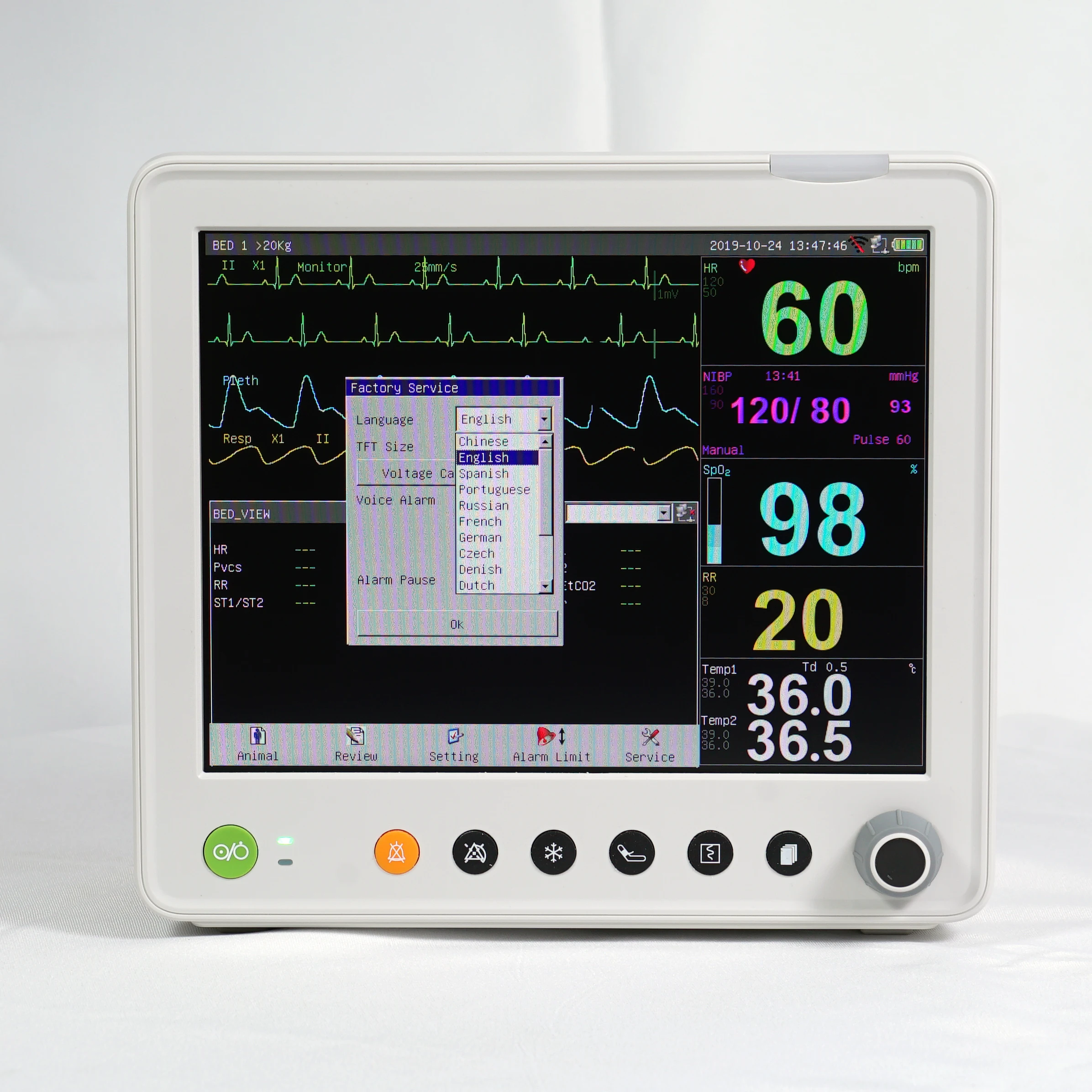 

Universal monitor for multi-parameter detection of medical blood oxygen, blood pressure, ECG, etc. UN8000EV veterinary pet