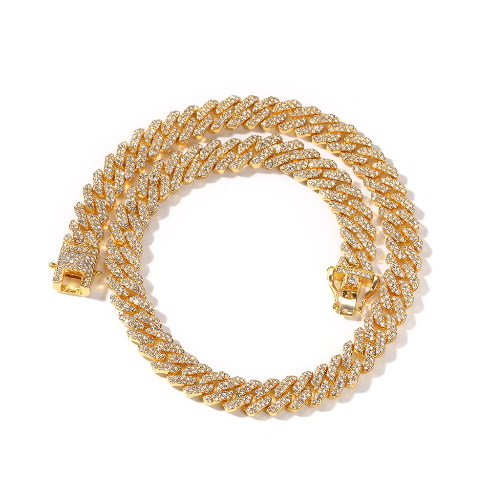 Uwin S-Link Miami RoseGold Color 12mm Cuban Link Pink Rhinestone Necklace Chain Full Bling Punk Bling Bling Charm Hiphop Jewelry