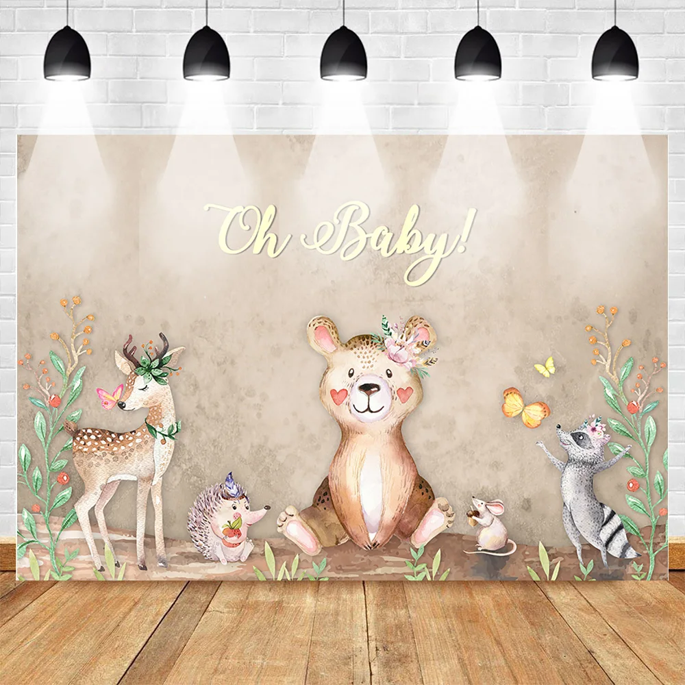 

Woodland Newborn Baby Shower Backdrop Kids Birthday Party Safari Animals Decorations Photography Background Dessert Table Props