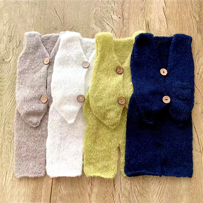 Handmade Newborn Baby Mohair Knitted Vest Sets Infant Bot Soft Knitted Outfits Photo Shoot Clothing Costumes Bebe Outfits