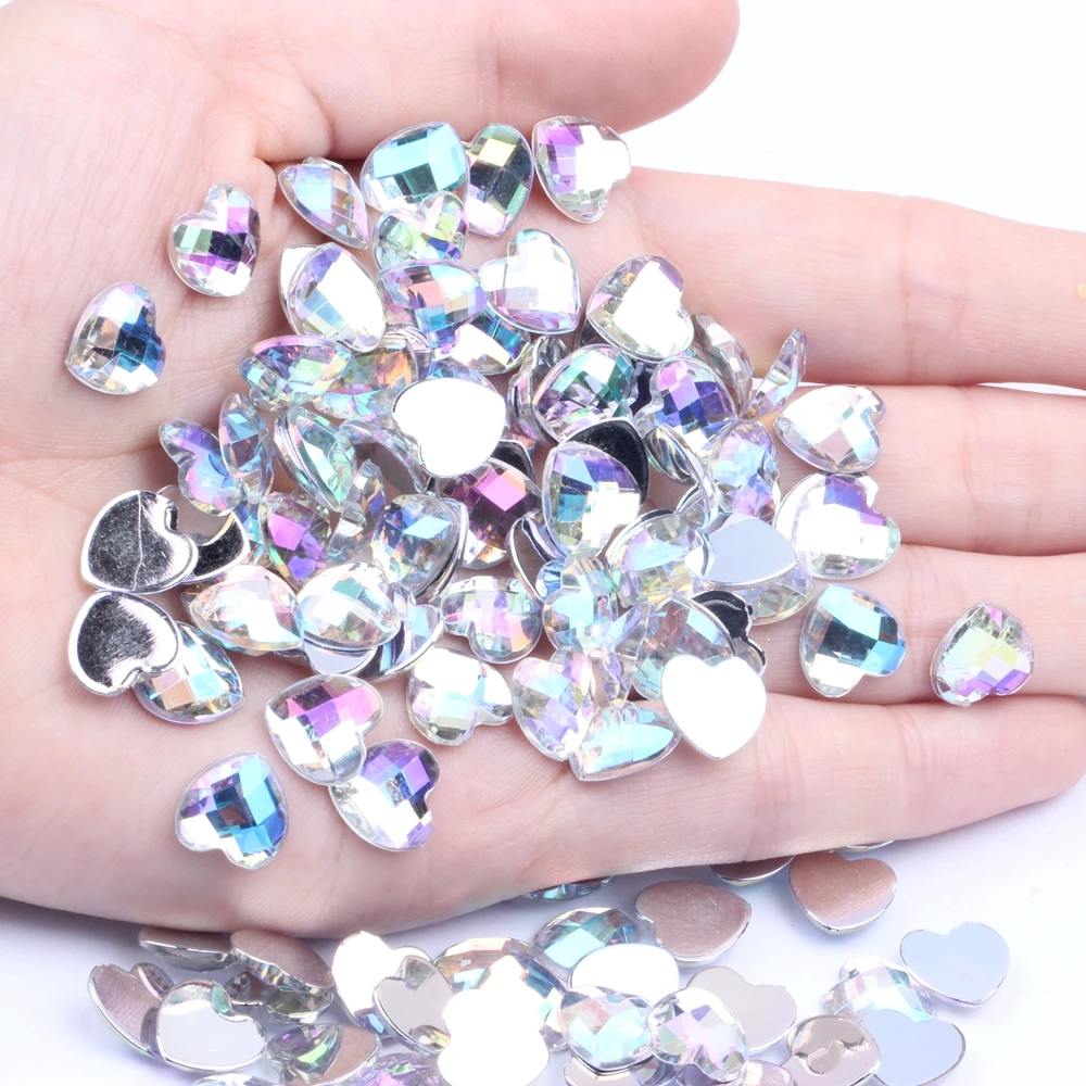 

Acrylic Rhinestone 500/2000pcs 10mm Heart-Shape Flatback Earth Faceted Many Colors Choose Strass High Shine Nail Art Decorations