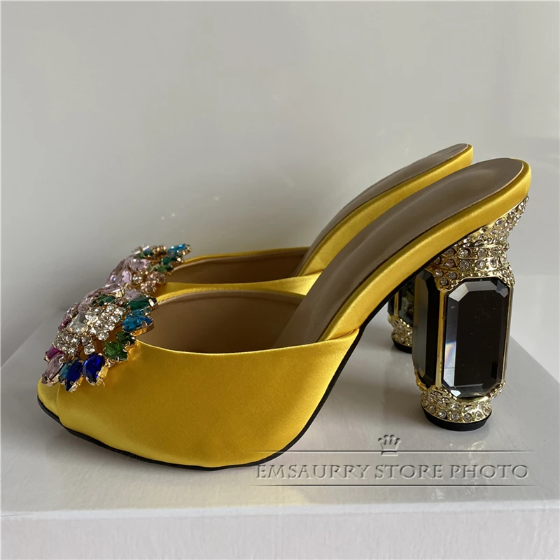 Sandali con tacco alto con diamanti ingioiellati donna Luxury Satin Crystal Flower scarpe con tacco strass donna Zapatos De Mujer