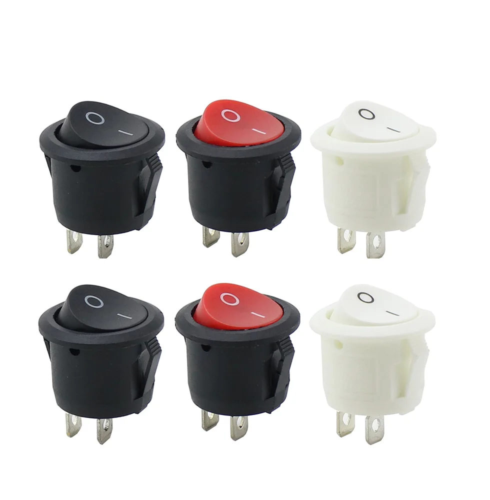 

2Pcs 20mm Diameter Round Rocker Switches Black Mini Round Black White Red 2 Pin ON-OFF Rocker Switch KCD1-105