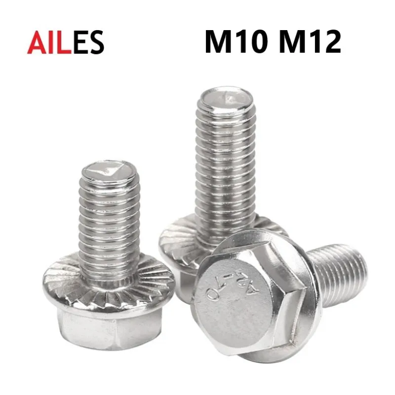 Parafusos de flange hexagonal externo m10 m12, parafusos de aço inoxidável 304 com cinto antiderrapante, almofada de 16, 20, 30, 60, 70, 100mm