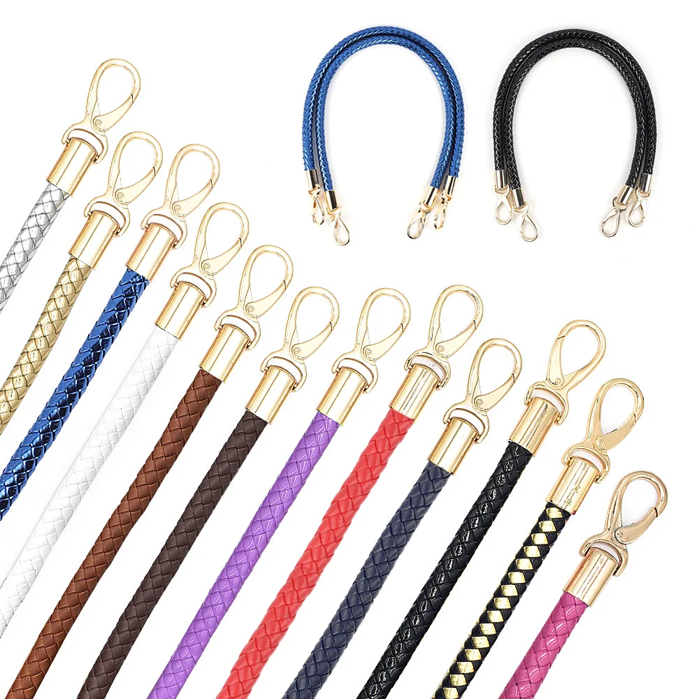 2pcs High Quality PU Leather Handbag Handles Handmade Alloy Metal Bag DIY Accessories Braided Rope Bag Shoulder Bag Strap KZ0346