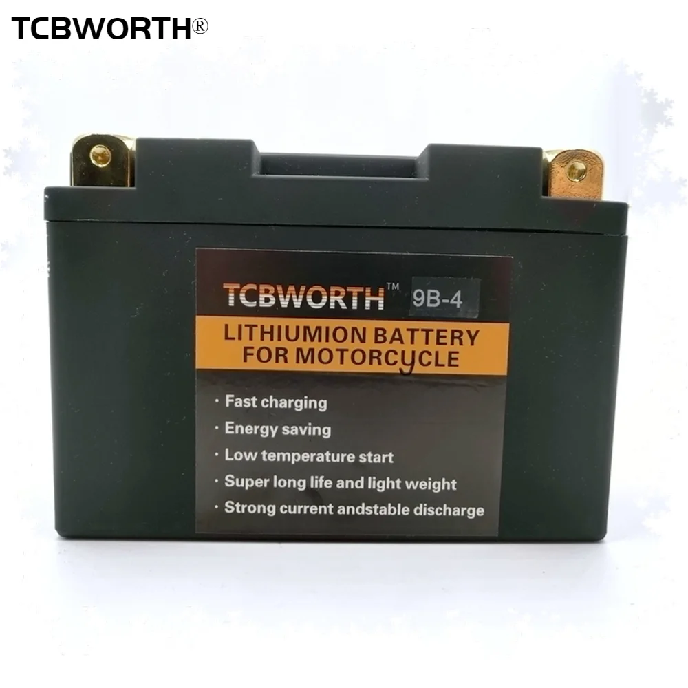 TCBWORTH 9B-4 12V LiFePO4 Motorcycle Starter Battery 6Ah CCA 350A Motorbike Lithium Battery BMS Scooter YT9B-BS YT9B-4 GT9B-4