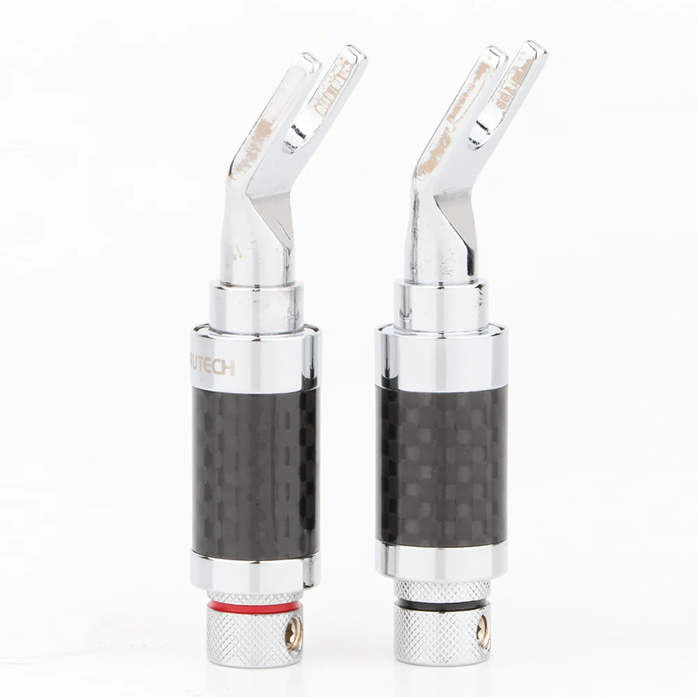 4 قطع من موصل كابل مكبر الصوت من ألياف الكربون الأسود المطلي بالروديوم على شكل حرف Y