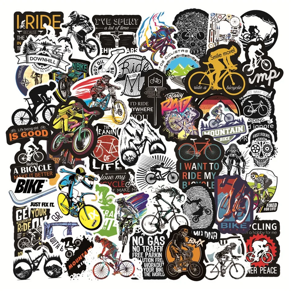 50Pcs For Boys Adults Men Bike Stickers Mountain Bike Pastertags Road Cycling Waterproof Vinyl for Water Bottles Laptop Decals