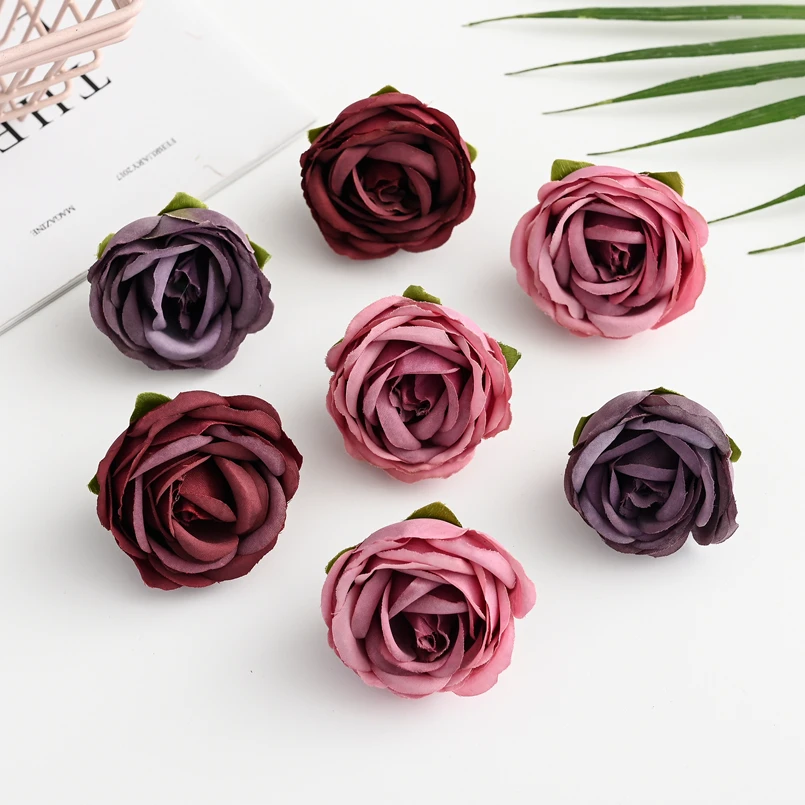 Têtes de Roses en soie, 10 pièces, guirlande de noël, Scrapbooking, décor de maison, décoration de mariage, bricolage de fleurs artificielles, boîte cadeau