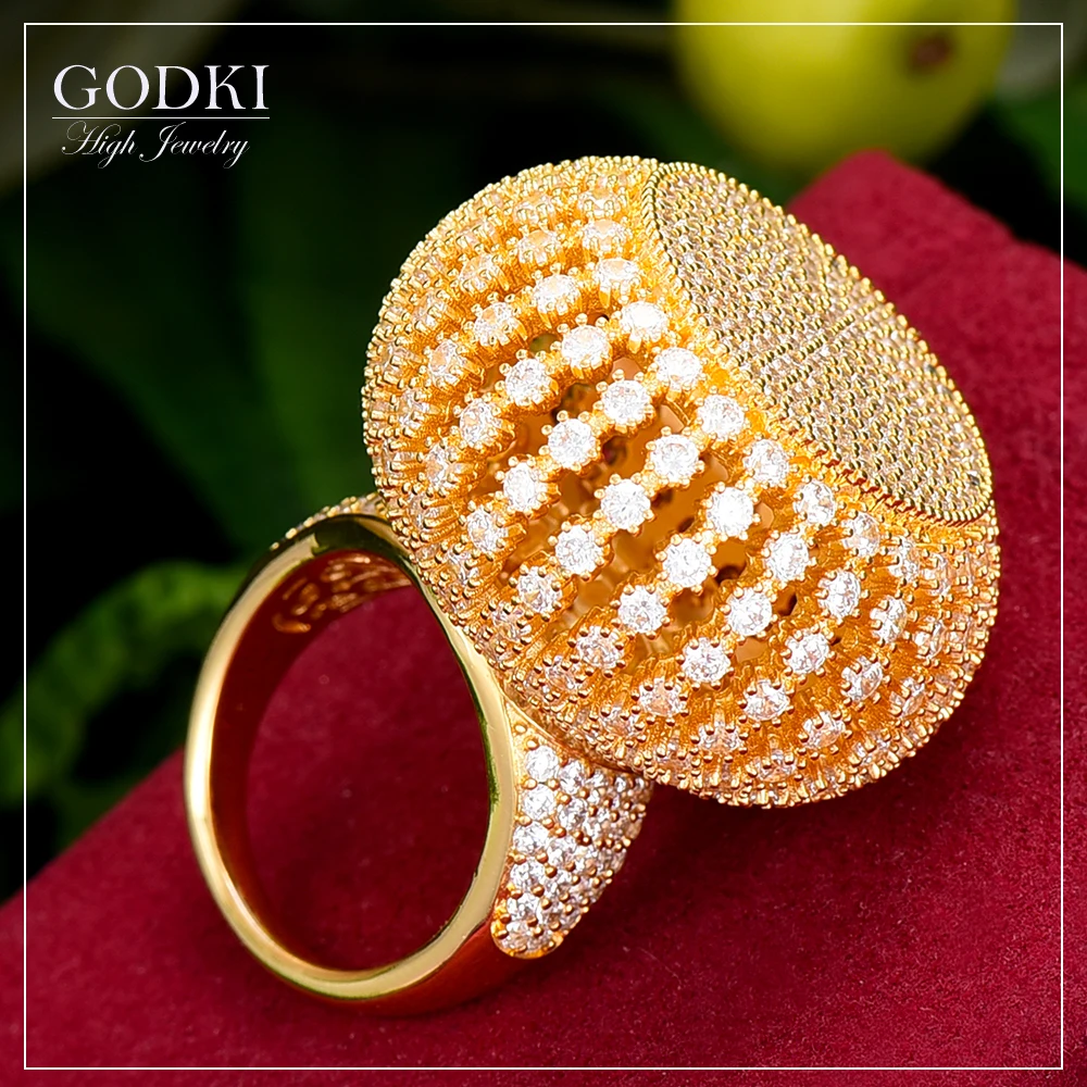 GODKI 2024 Trendy Poppy Ball Big Bold Statement Ring for Women Cubic Zircon Finger Rings Beads Charm Ring Bohemian Beach Jewelry