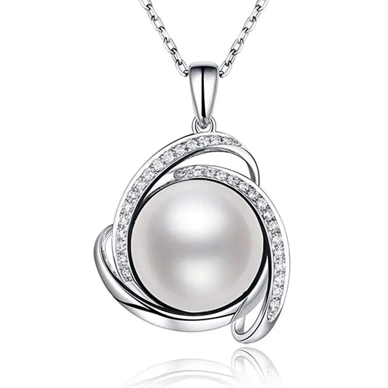 

Hot Sale New Delicate White Pearl Crystal Pendant Necklaces for Women Wedding Engagement Party Fine Chain Necklace Jewelry